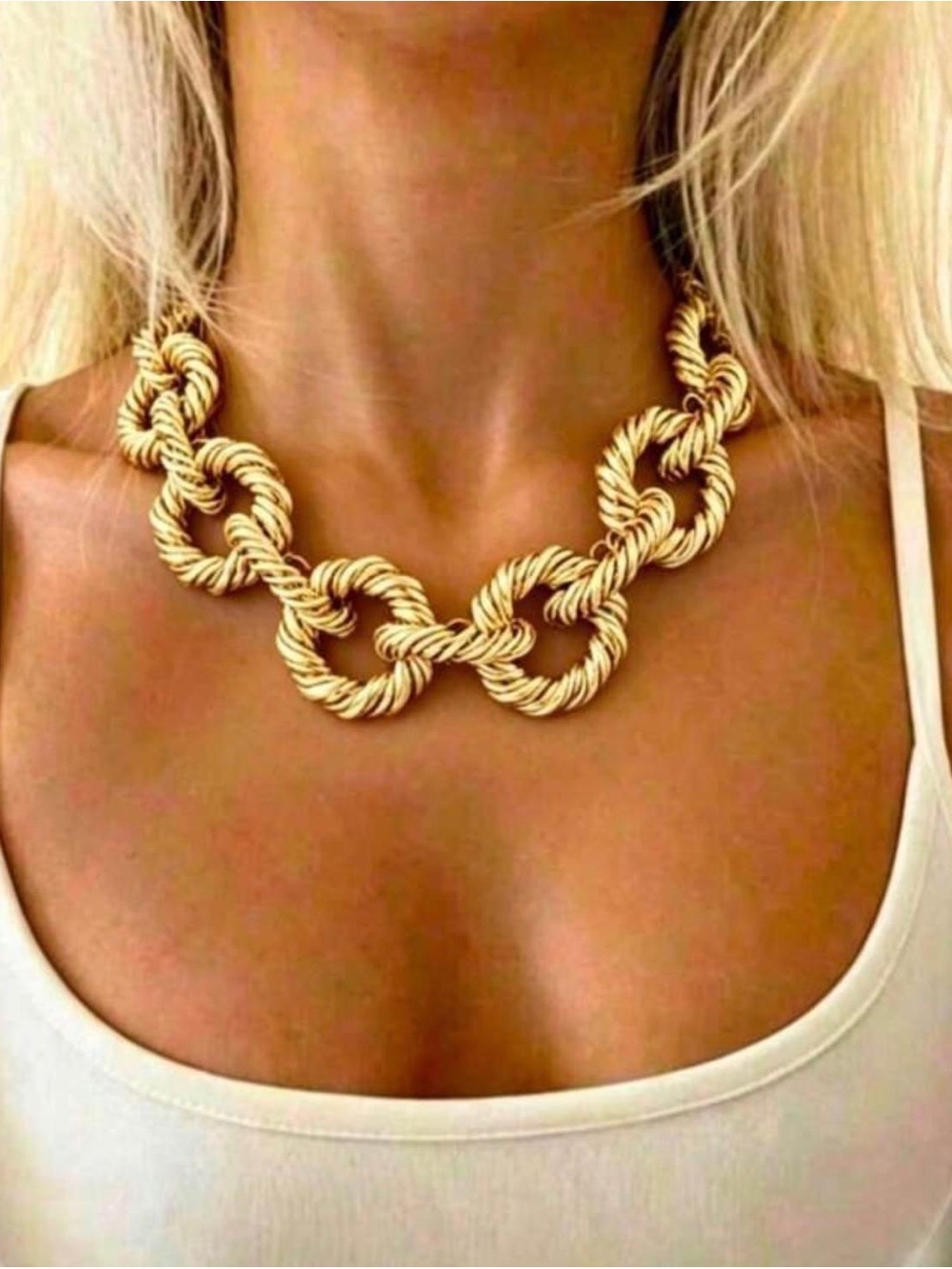 Gold Twisted Rope Link Necklace - Women Jewelry